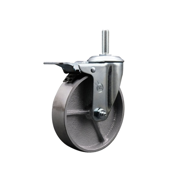 5 Inch Semi Steel Wheel Swivel 34 Inch Threaded Stem Caster Total Lock Brake SCC